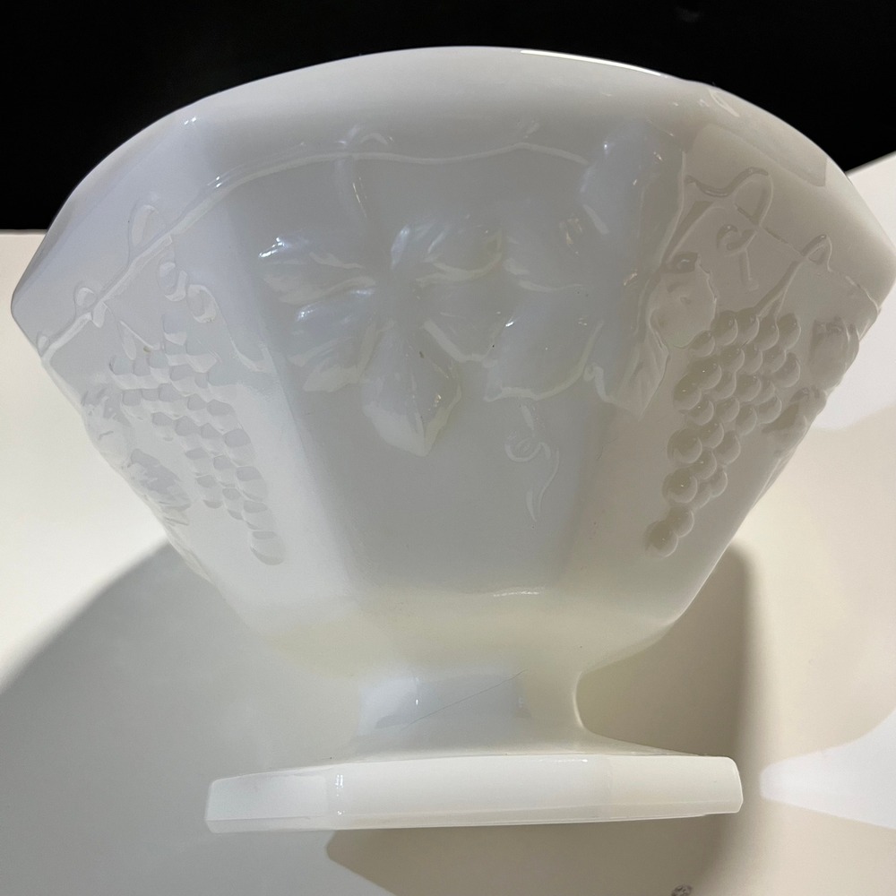 Vintage Milk Glass Paneled Grape Footed Bowl Scalloped Pedestal 8.5 Inch - Picture 5 of 9